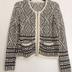 Joie Jacolyn Ivory Black Zip Cardigan Jacket